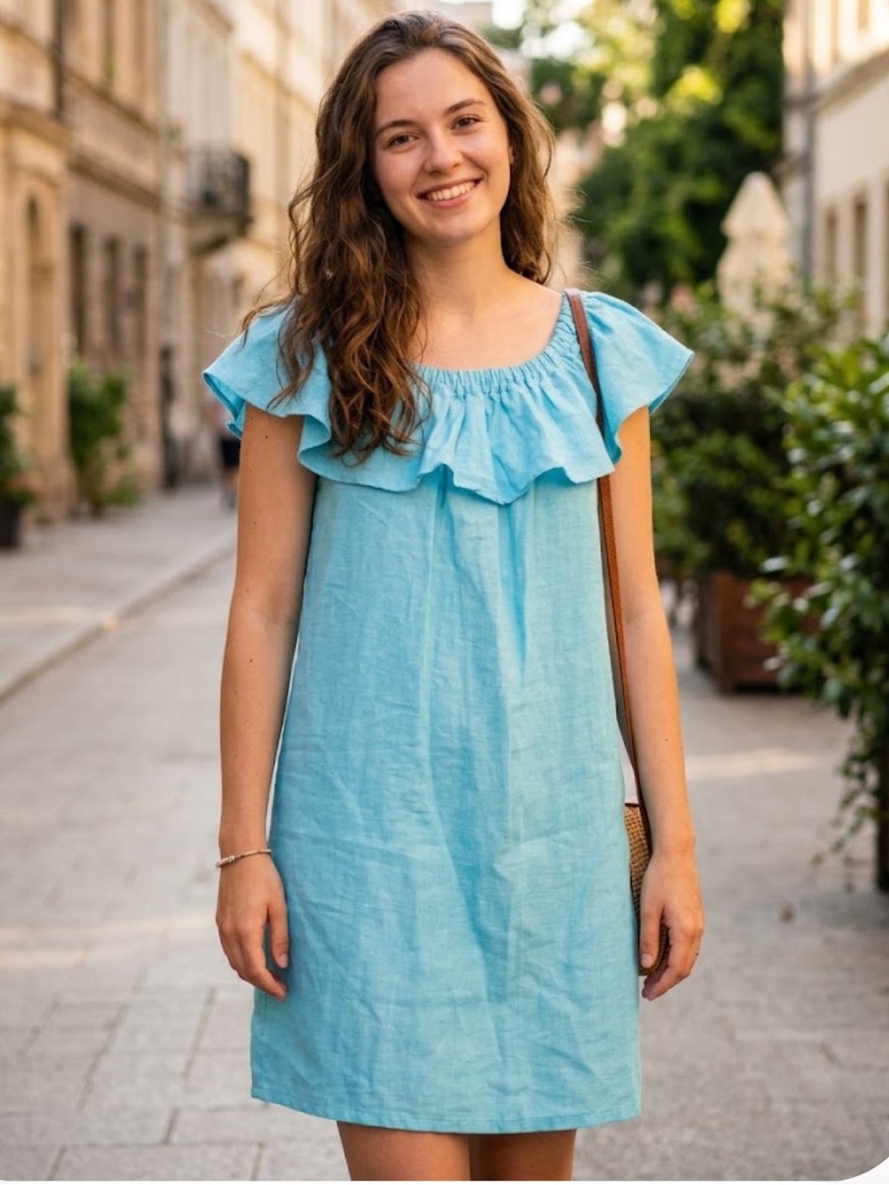 Tommy Bahama Women’s Aqua Blue Ruffled Off-Shoulder Dress